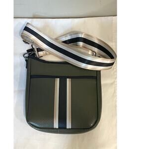 Haute Shore Blake Neoprene Black Green White Stripe Crossbody Bag